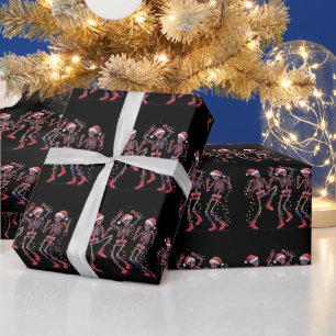 Papel De Presente Esqueleto Natal Esqueleto Dançante Luzes Alegre Na