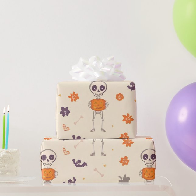 Papel De Presente Esqueletos & Abóboras (Presentes para festas)