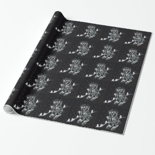 Papel De Presente Esqui do Urso de Teddy em Preto e Branco