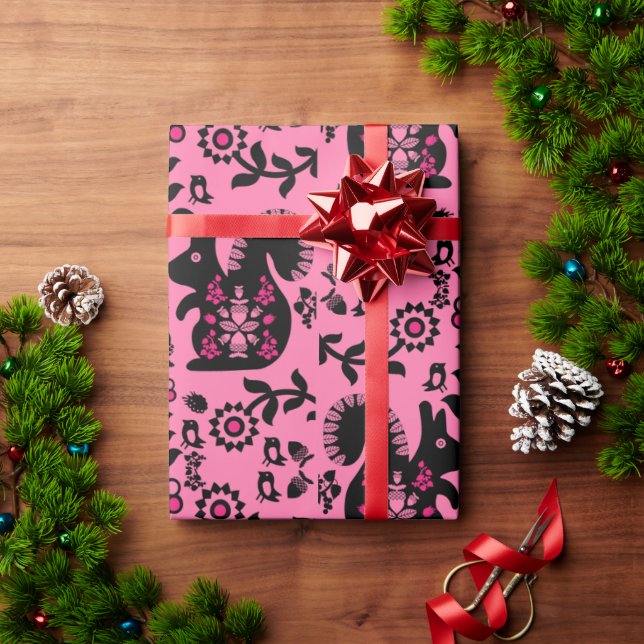 Papel De Presente Esquilo Arte Foliar Nórdica Escandinava (Presente de Natal)