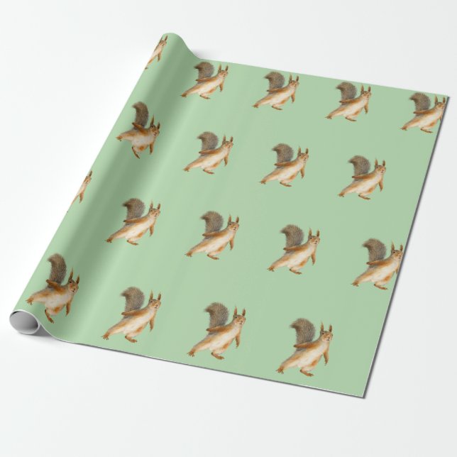 Papel De Presente Esquilo com Cauda Fofa em Pé (Desenrolado)