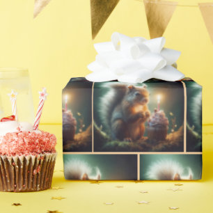 Papel De Presente Esquilo de aniversário bonito com Cupcake