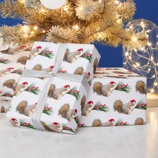 Papel De Presente Esquilo de Natal com Presente de Sempre-Verde