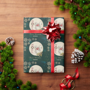 Papel De Presente Esquilo de Natal Vintage, Flocos de Neve