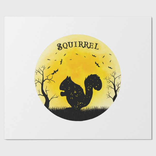 Papel De Presente Esquilo Halloween Vintage Retro Lua (Aberto)