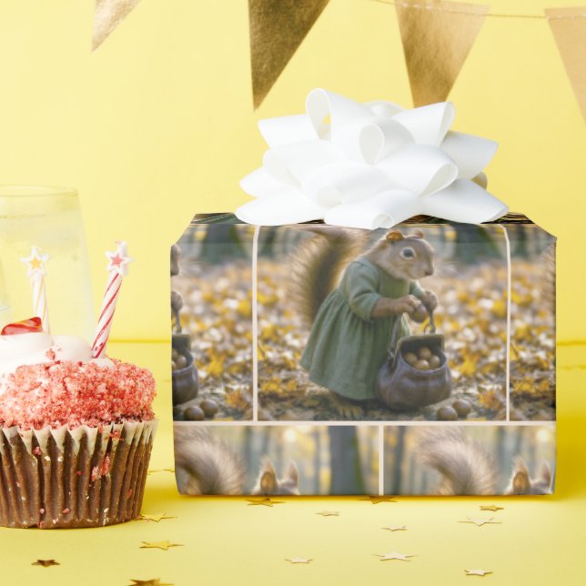 Papel De Presente Esquilo Reunindo Loucos Em Sua Bolsa (Festa de aniversário)