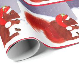 Papel De Presente Esquilo Vermelho Bonito Snowy Natal