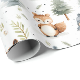 Papel De Presente Esquilos de Animais Florestais Cutos no inverno