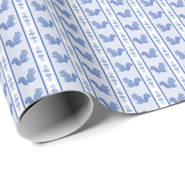 Papel De Presente Esquilos e Hortênsias  (Ponta do rolo)