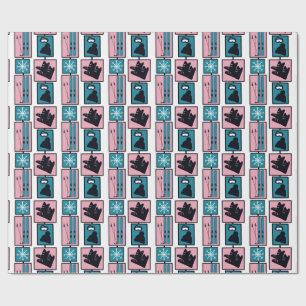 Papel De Presente Esquis e equipamentos em rosa e azul