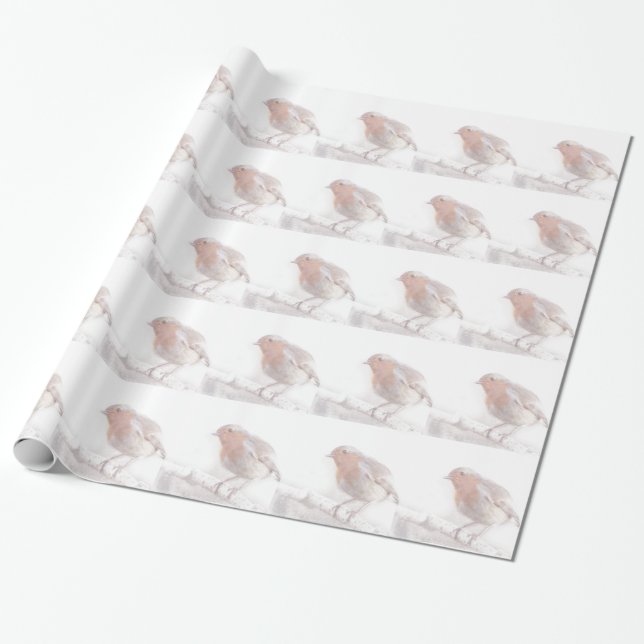Papel De Presente Estada, pisco de peito vermelho alegre pequeno! (Desenrolado)