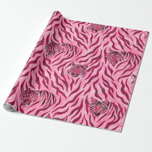 Papel De Presente Estampa de Listras Rosa e Preto de Tigre