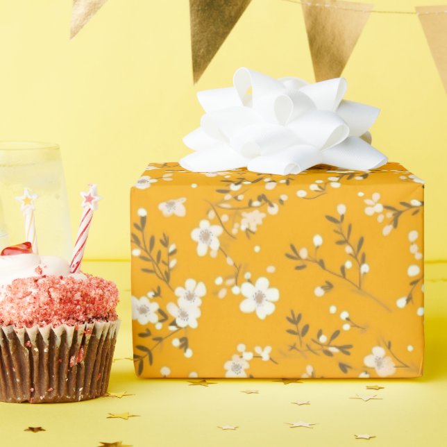 Papel De Presente Estampa de Posy Branco em Dourado (Festa de aniversário)