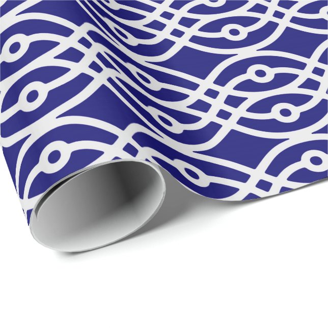 Papel De Presente Estampa de quimono, cinza prata e azul marinho (Ponta do rolo)