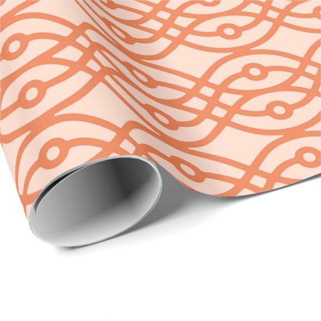 Papel De Presente Estampa de quimono, laranja coral (Ponta do rolo)
