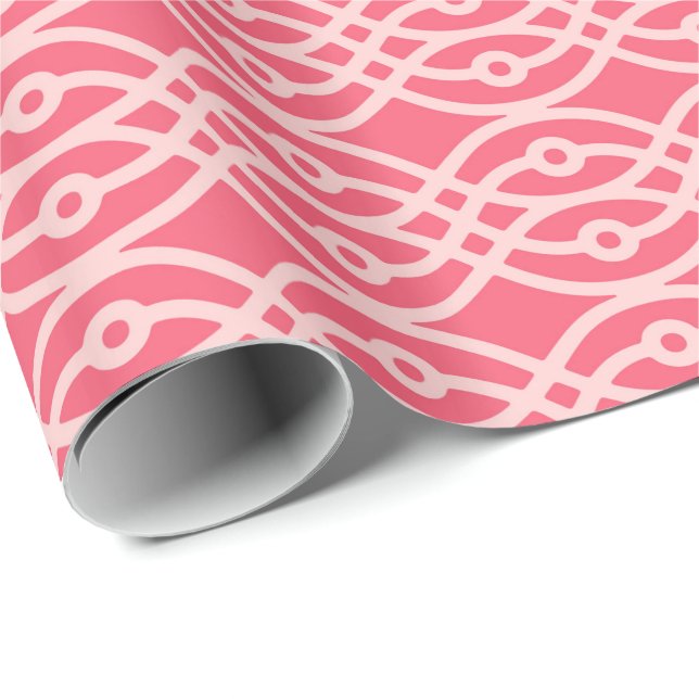 Papel De Presente Estampa de quimono, rosa coral profundo (Ponta do rolo)
