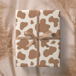 Papel De Presente Estampa de Vaca Neutra Western Cowboy Bege Marrom