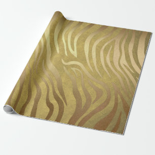 Papel De Presente Estampa de Zebra em Bronze Dourado Glam Safari da