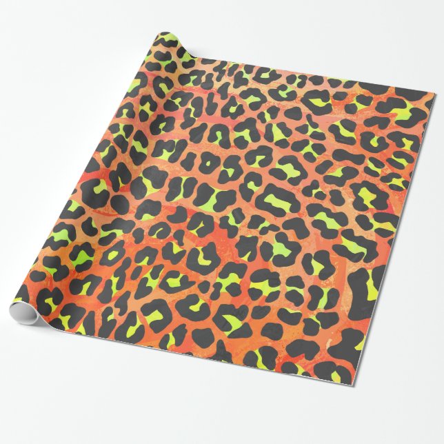 Papel De Presente Estampa Laranja e Amarelo de Leopardo (Desenrolado)