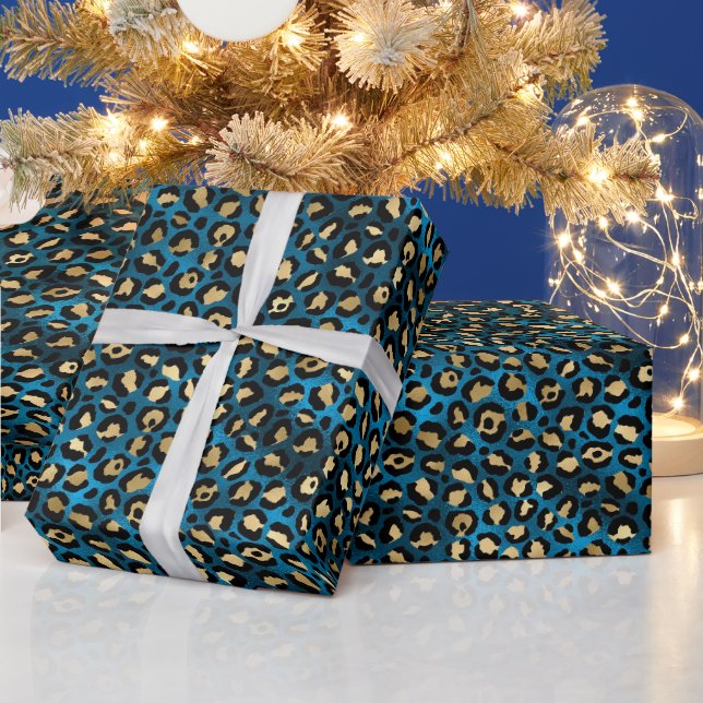 Papel De Presente Estampa Ousada de Leopardo Azul | Padrão Animal Gl (Feriados)