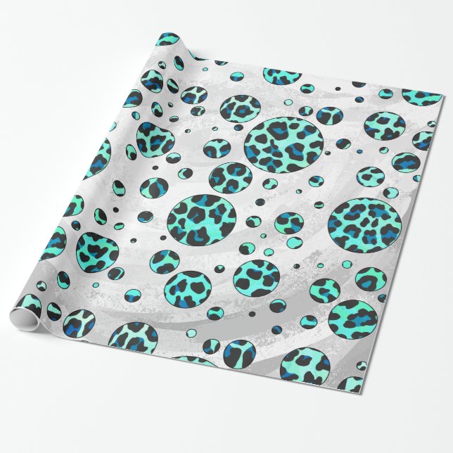 Papel De Presente Estampa Preta e Azul de Leopardo (Desenrolado)