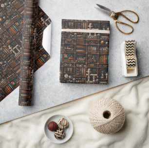 Papel De Presente Estante Vintage Steampunk Maravilhas Mecânicas