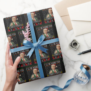 Papel De Presente Estarei em Casa no Natal Papai Noel Divertido Trum