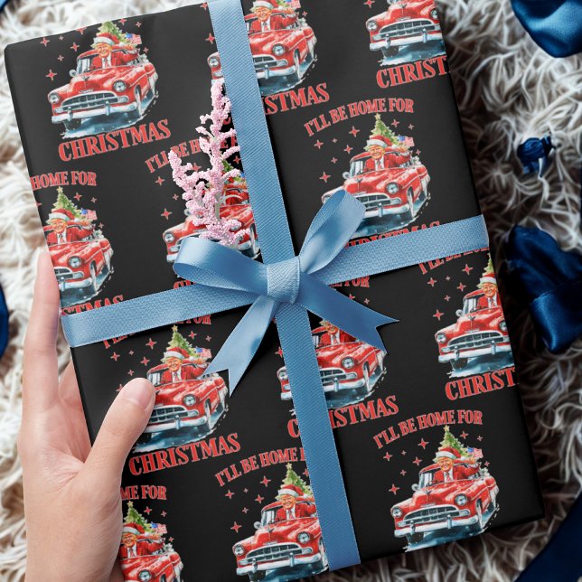 Papel De Presente Estarei em casa para o Natal Engraçado Trump (Criador carregado)