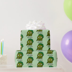 Papel De Presente Estegossauro Cartoon Verde Fofo com Piada de Dino