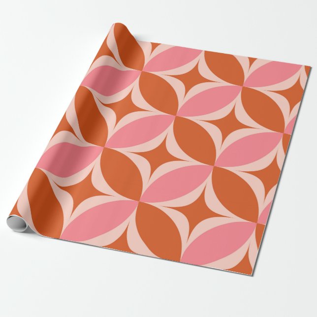 Papel De Presente Esteroides de Meados do Século em Círculos Laranja (Desenrolado)