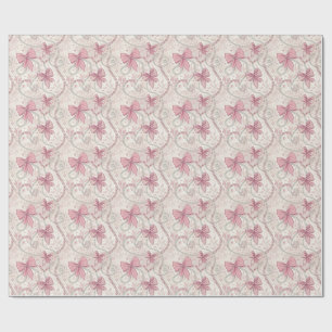 Papel De Presente Estética Coquete Arco Rosa e Padrão Pérolas Arte