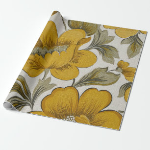 Papel De Presente Estética de Jardim de Flores Amarelas Retrô