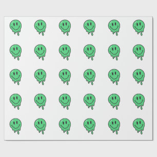 Papel De Presente Estética de Rosto Sorridente Verde Derretido Tripp