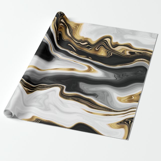 Papel De Presente Estética moderna de pintura de mármore Dourado (Desenrolado)