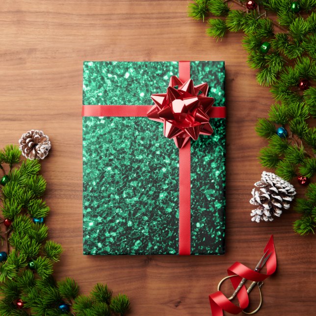 Papel De Presente Estilhador de brilho verde-esmeralda (Presente de Natal)