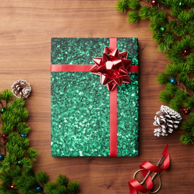 Papel De Presente Estilhador de brilho verde-esmeralda (Presente de Natal)