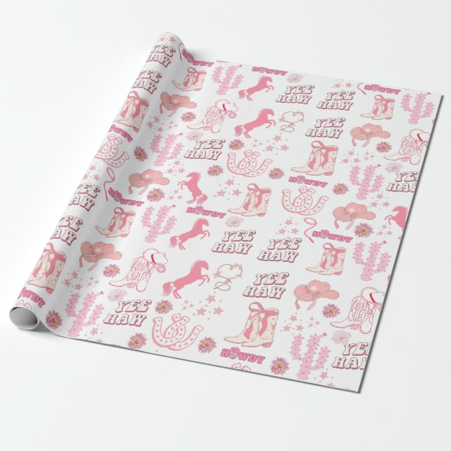 Papel De Presente estilo boho divertido padrão ocidental vaqueira ro (Desenrolado)