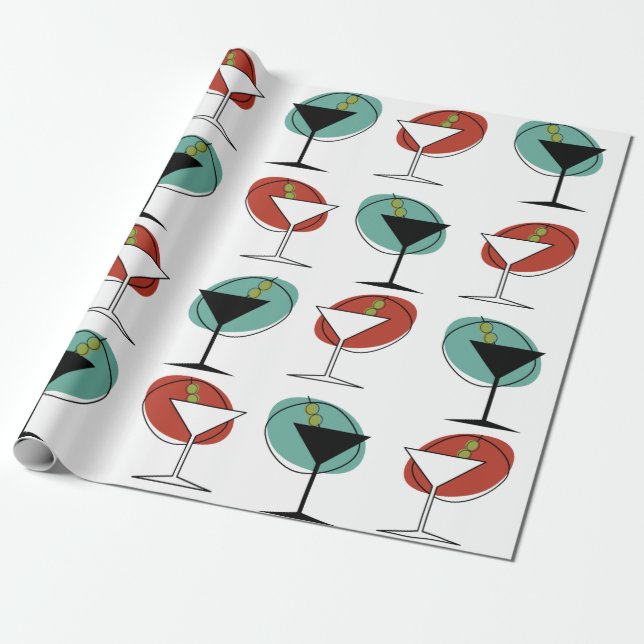 Papel De Presente Estilo de 1950, design martini, padrão de vidro (Desenrolado)