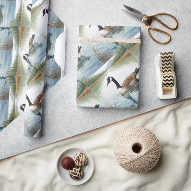 Papel De Presente Estilo de Aquarela Canadá Ganha Pássaro Nadado (Artesanato)