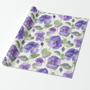 Papel De Presente Estilo de Aquarela Flores do Tipo Pansy Púrpura