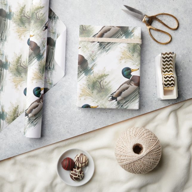 Papel De Presente Estilo de Aquarela Mallard Duck Bird (Artesanato)