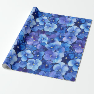 Papel De Presente Estilo de Aquarela Pansias Azul Impressão Floral R