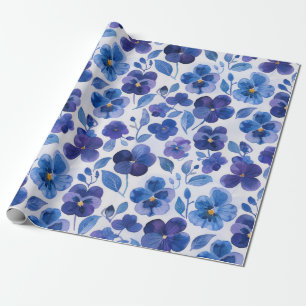 Papel De Presente Estilo de Aquarela Pansias Azul Roxo Impressão