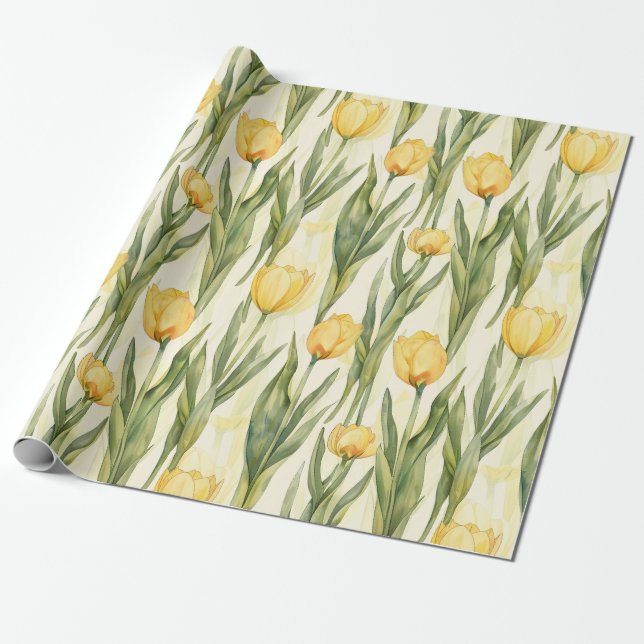 Papel De Presente Estilo de Aquarela Tulipas Amarelas Impressão (Desenrolado)