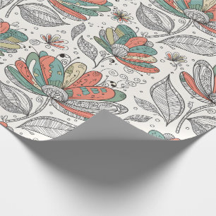 Papel De Presente Estilo de arte abstrato floral doodle em pêssego v