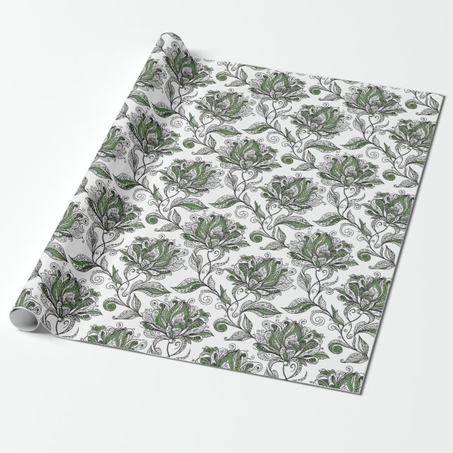 Papel De Presente Estilo de Arte de Rabiscos Abstratos Florais Tons  (Desenrolado)