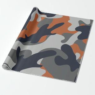 Papel De Presente Estilo de Camuflagem Laranja, Preto e Cinza