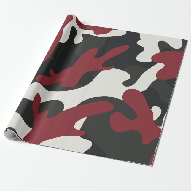 Papel De Presente Estilo de Camuflagem Vermelho, Preto e Cinza (Desenrolado)