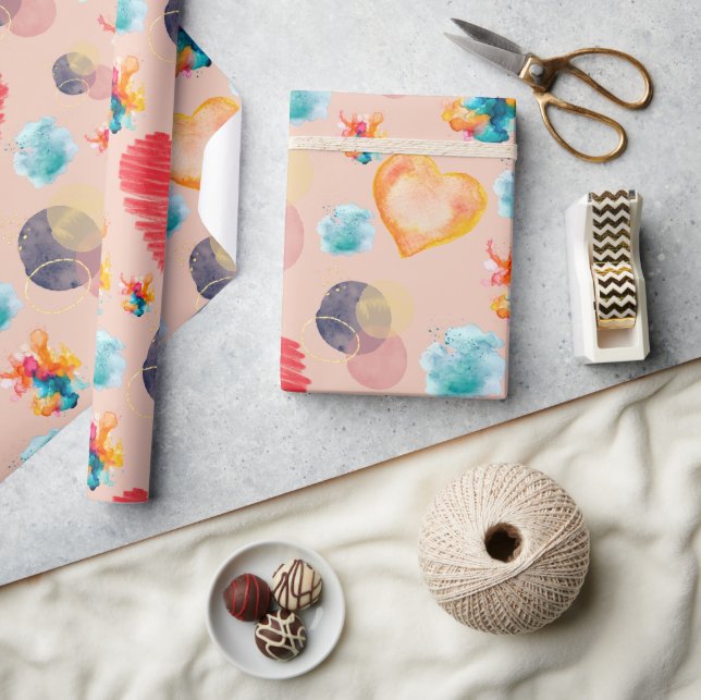 Papel De Presente Estilo de Corações Rosa (Artesanato)