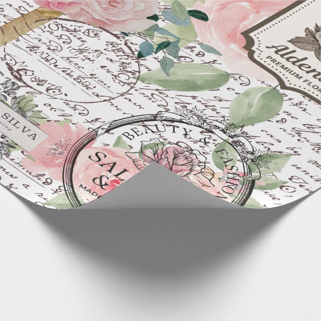 Papel De Presente Estilo de decoupage francês chique com selos flora (Ponta)